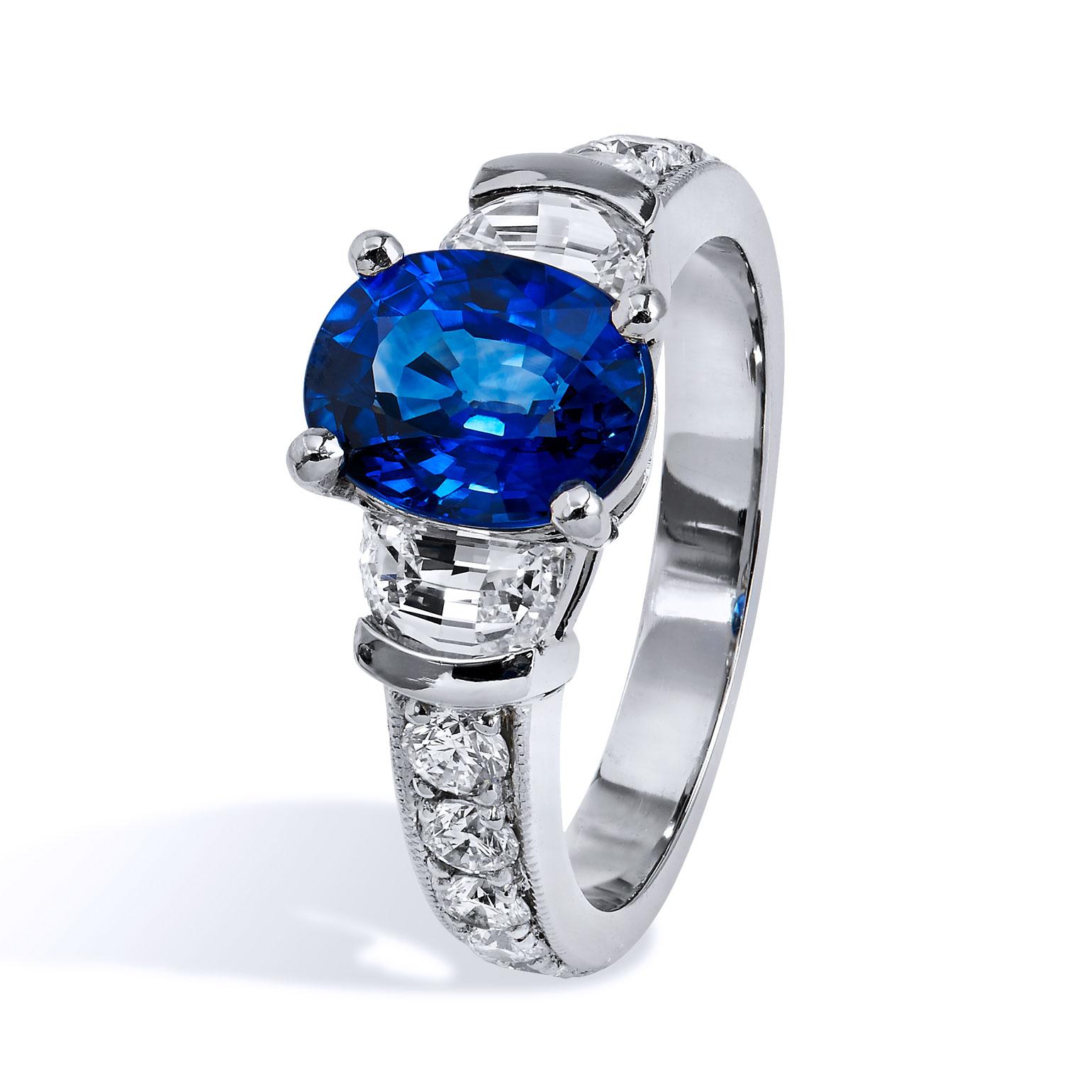 Oval Cut GIA Certified 2.45 Carat Blue Sapphire Diamond Ring Handmade