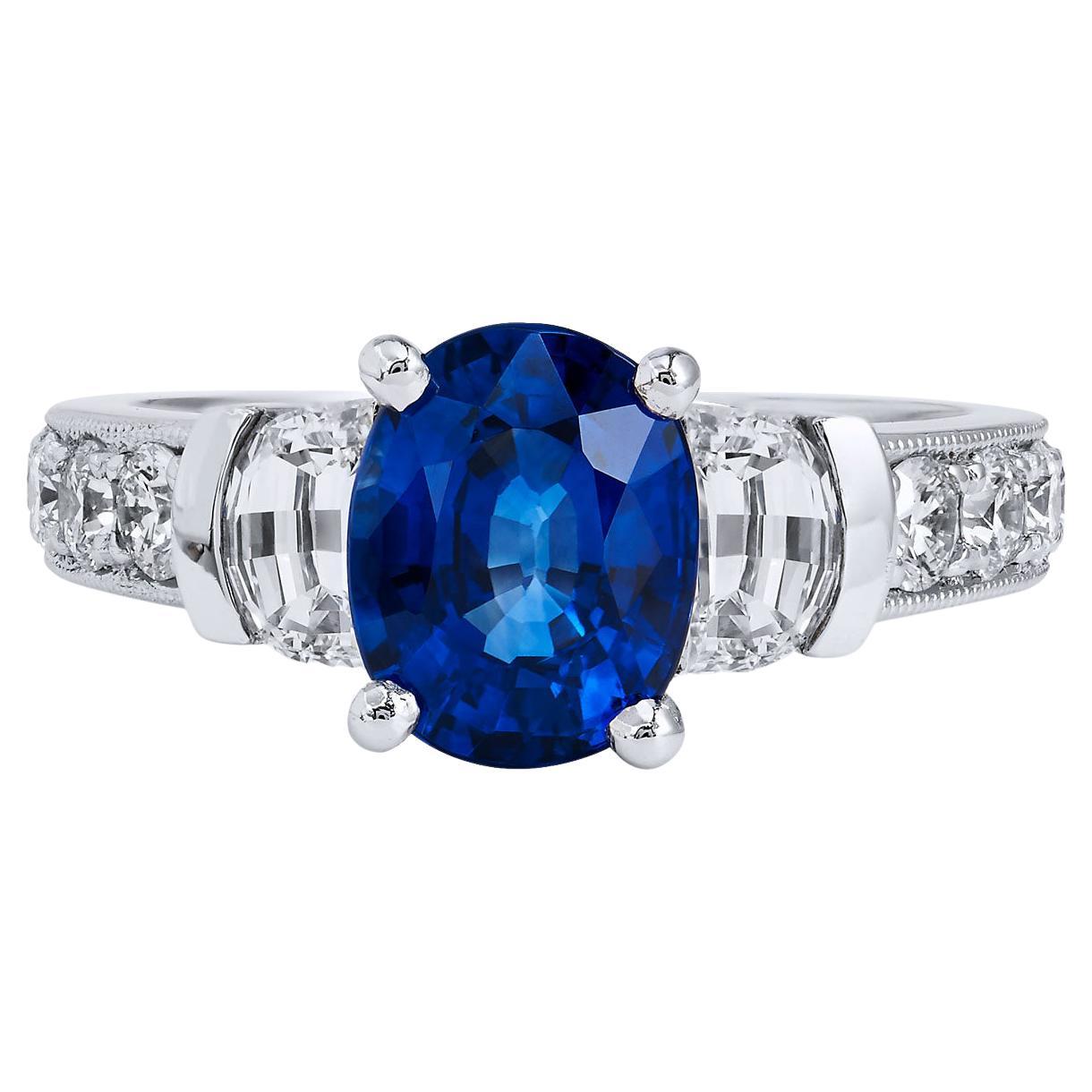 GIA Certified 2.45 Carat Blue Sapphire Diamond Ring Handmade