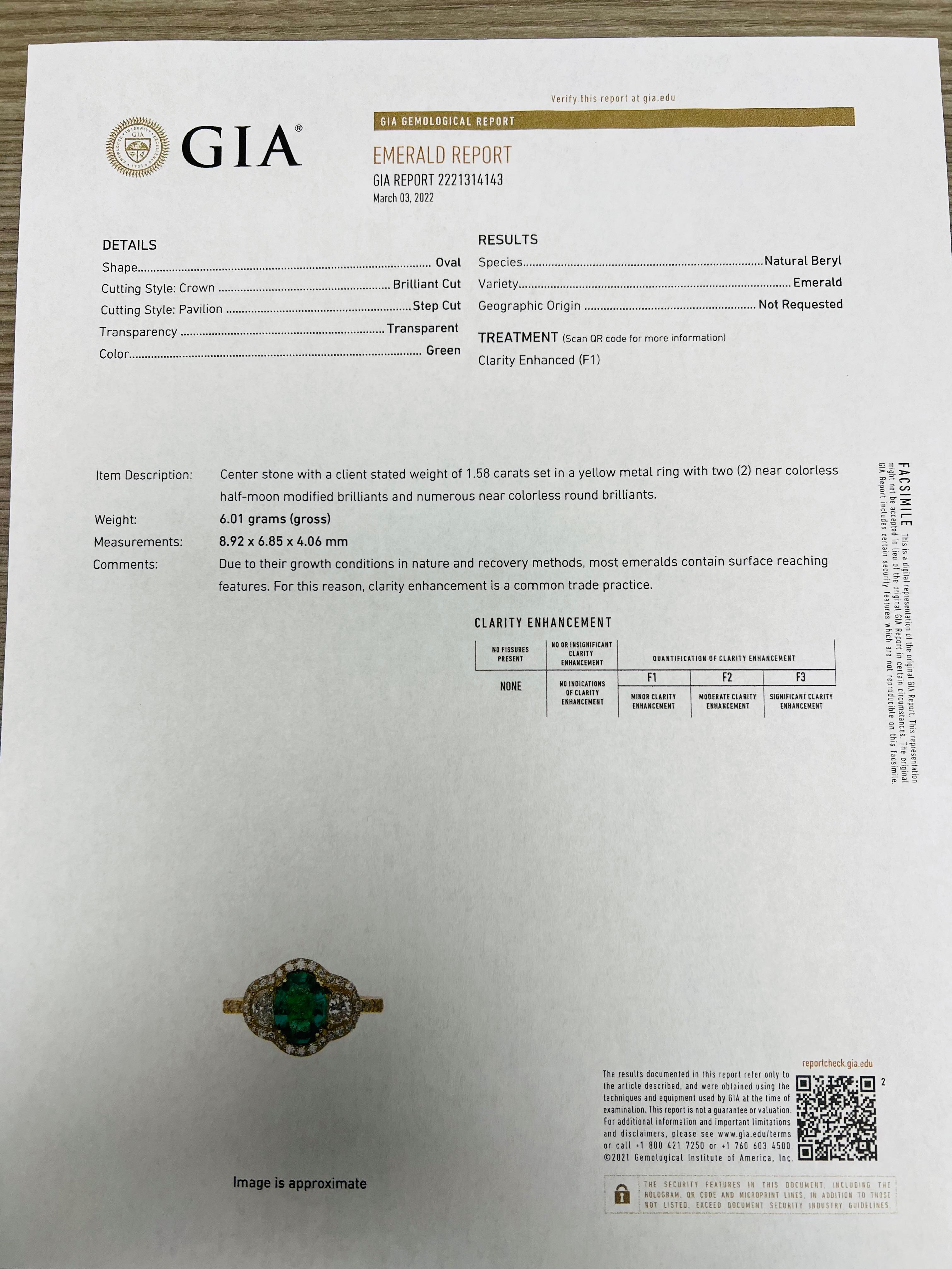 GIA Certified 2.45 Carat Emerald Diamond 18 Karat Yellow Gold Three Stone Ring For Sale 6
