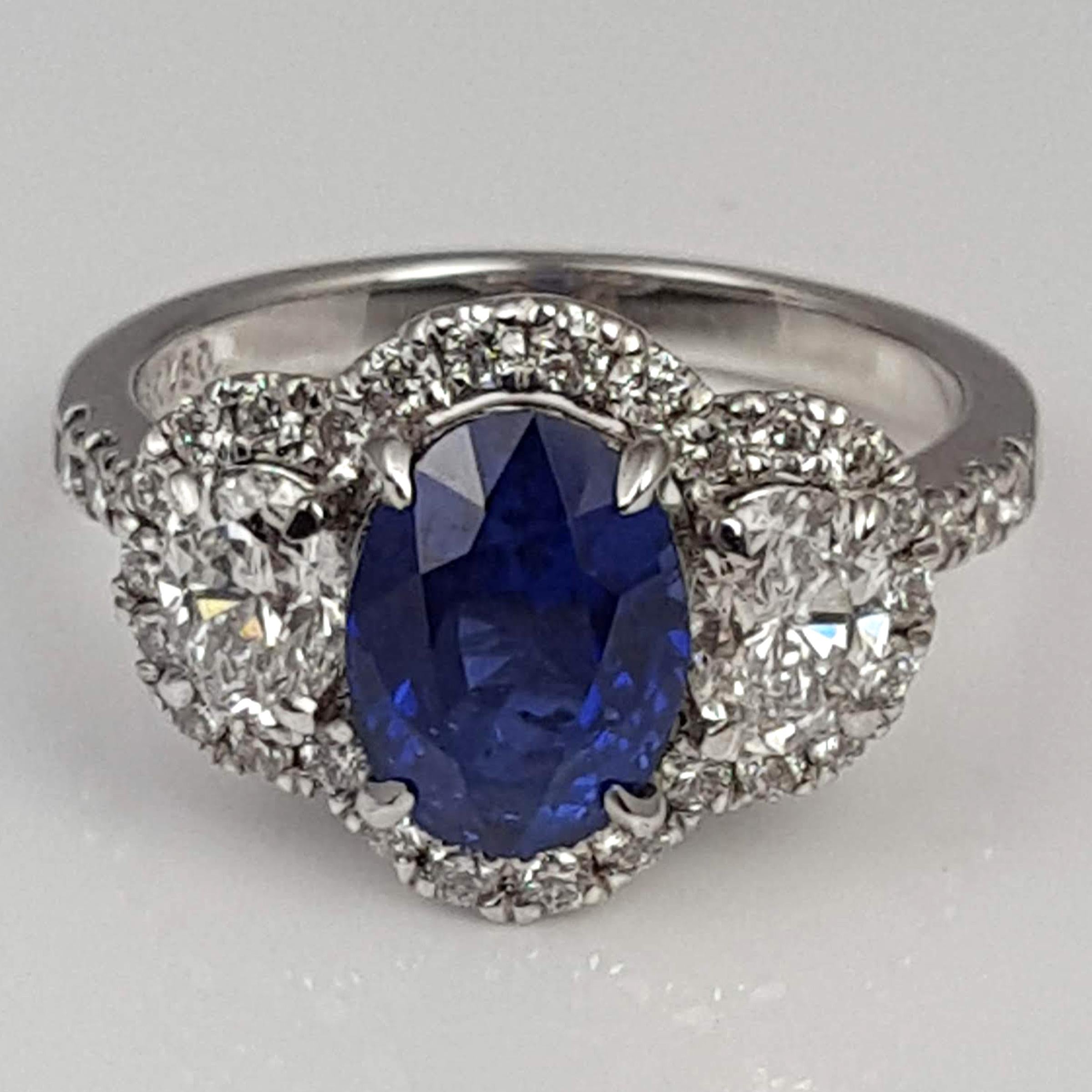 Contemporary GIA Certified 2.45 Carat Oval Cut Ceylon Sapphire Ring by Diamond Town