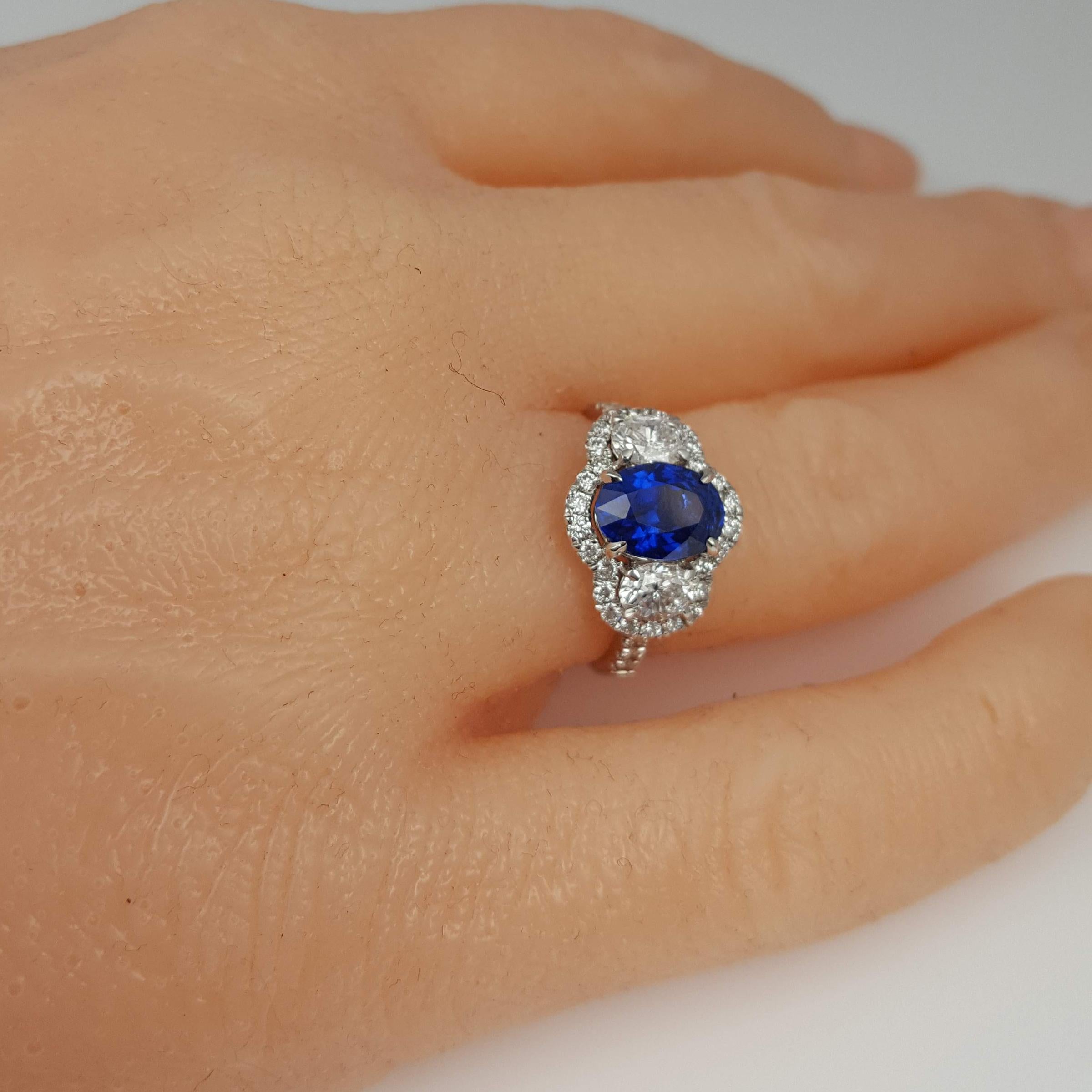 GIA Certified 2.45 Carat Oval Cut Ceylon Sapphire Ring by Diamond Town 2