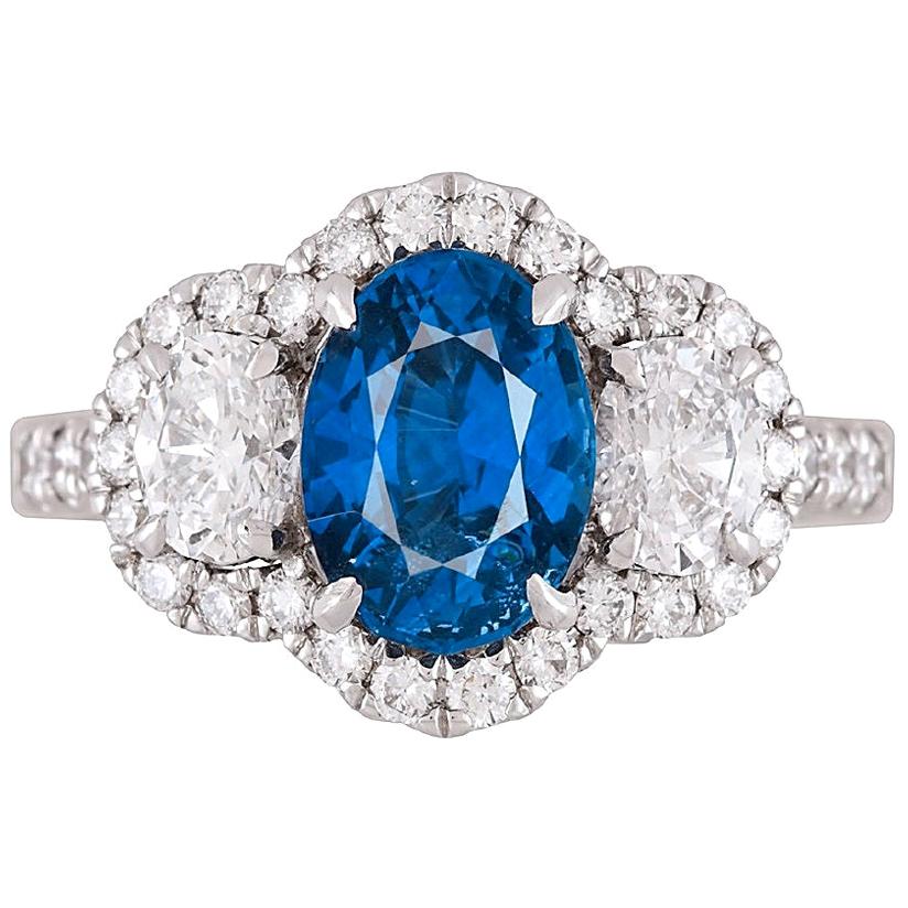 GIA Certified 2.45 Carat Oval Cut Ceylon Sapphire Ring by Diamond Town