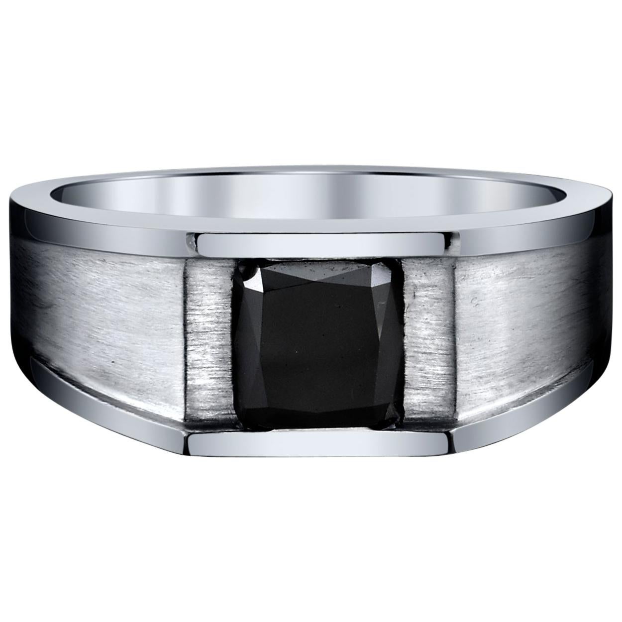 GIA Certified 2.45 Carat Radiant Fancy Black Men's Diamond Ring For Sale