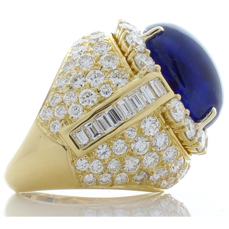Contemporary GIA Certified 24.50 Carat Oval Cabochon Blue Sapphire and Diamond Cocktail Ring