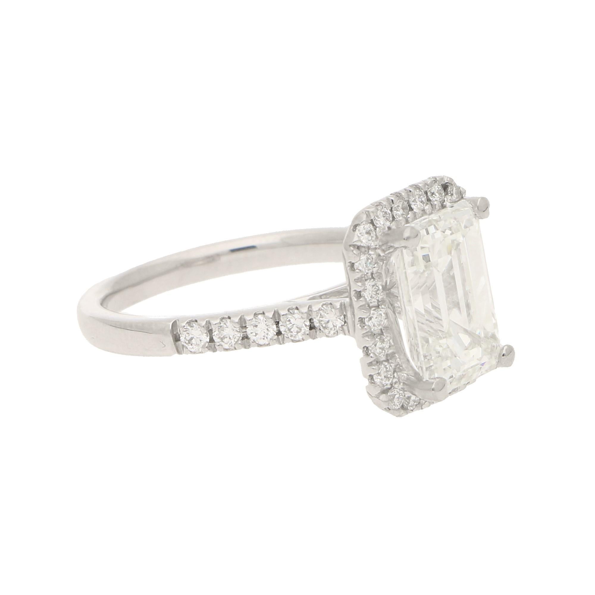 emerald cut halo diamond ring