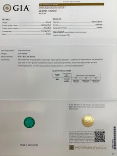 GIA Certified 2.45ct Green Emerald Round Cut 18k Gold Rubover Bezel Signet Ring