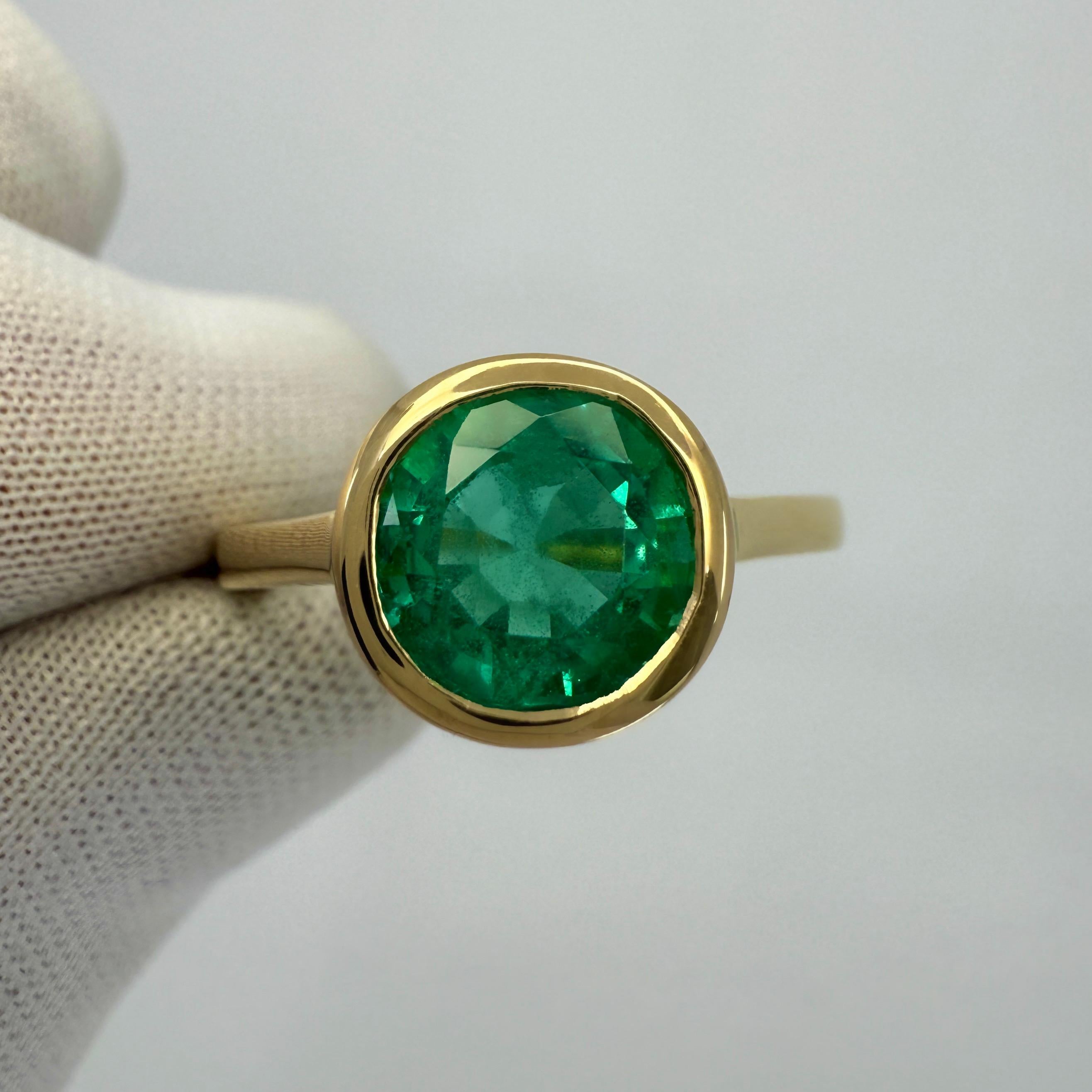 Esmeralda verde de 2,45 ct, certificada por el GIA, talla redonda, oro de 18 quilates, anillo con bisel y rublo en venta 3