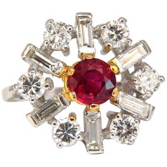 Certificado GIA 2,45 ct. Anillo Rubí Diamantes 14kt Estilo Art Decó Fase Bailarina