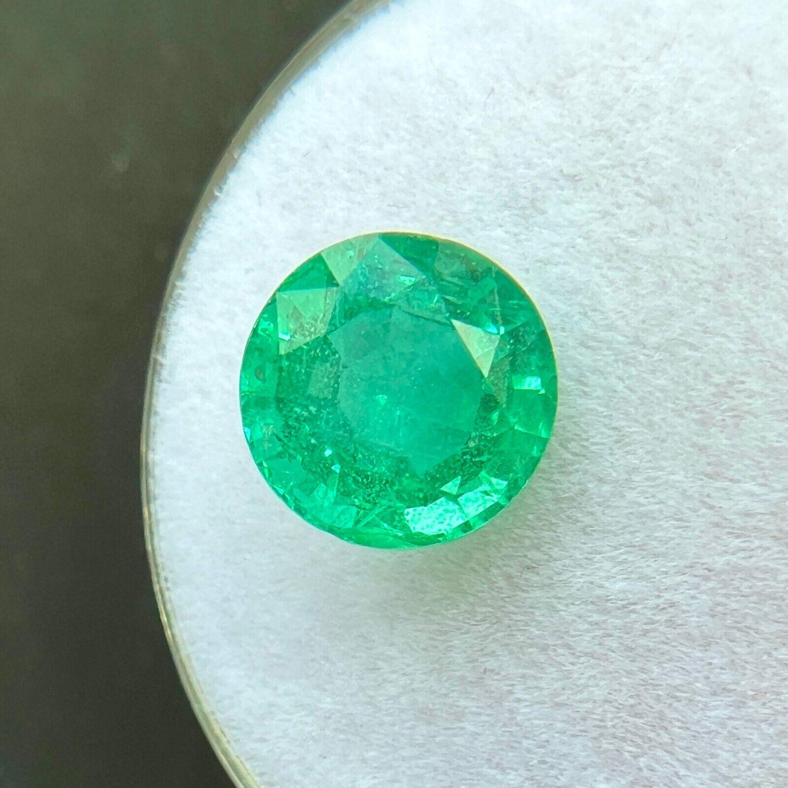 GIA CERTIFIED 2.45ct Natural VIVID Green Zambian Emerald Round Cut Gem 8.5mm 1