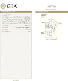 GIA Certified 2.46 Carat Fancy Dark Yellow Brown Diamond Ring Platinum