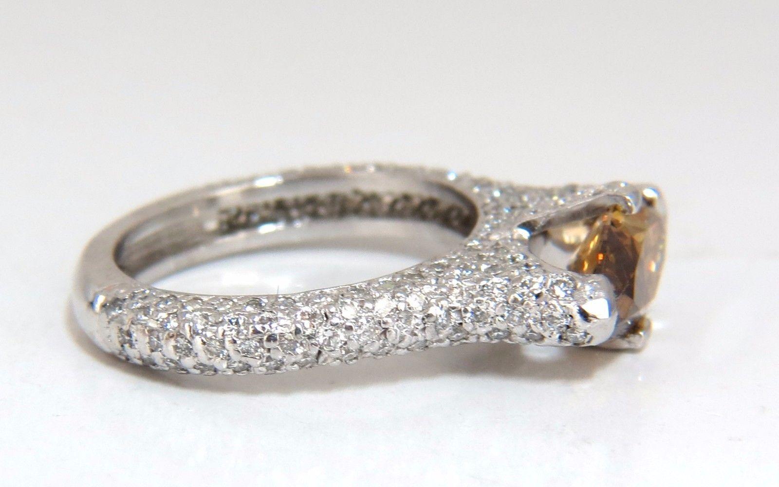 GIA Certified 2.46 Carat Fancy Dark Yellow Brown Diamond Ring Platinum In New Condition For Sale In New York, NY