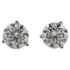 Pendientes de tres garras con diamante natural redondo de 2,46 quilates H SI2 certificado por GIA
