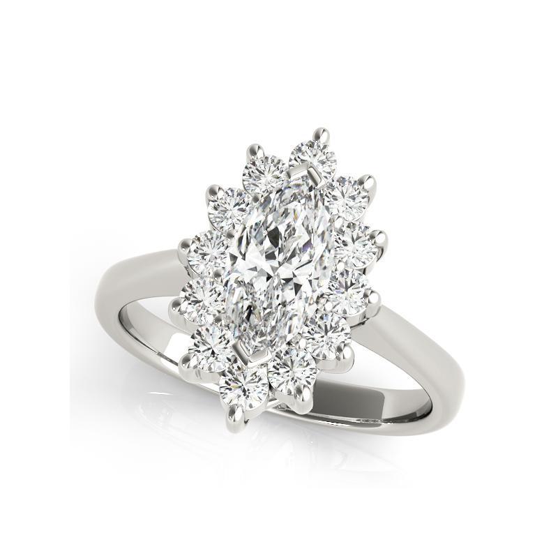 Taglio marquise Anello con diamante Marquise Halo Anniversary in oro bianco 18 carati certificato GIA da 2,46 carati in vendita