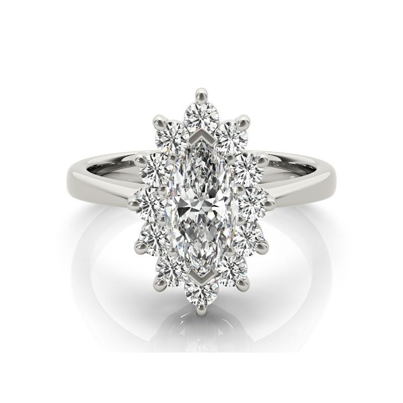Anillo de diamantes de oro blanco de 18 quilates con halo marquesa de 2,46 quilates certificado por GIA
