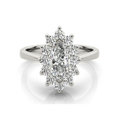 Anillo de diamantes de oro blanco de 18 quilates con halo marquesa de 2,46 quilates certificado por GIA