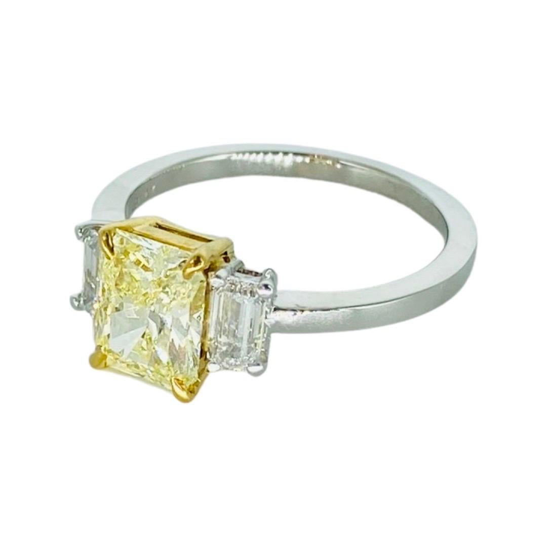 GIA Certified 2.46 Carat Natural Fancy Yellow Diamond Engagement Ring Platinum In New Condition For Sale In Miami, FL