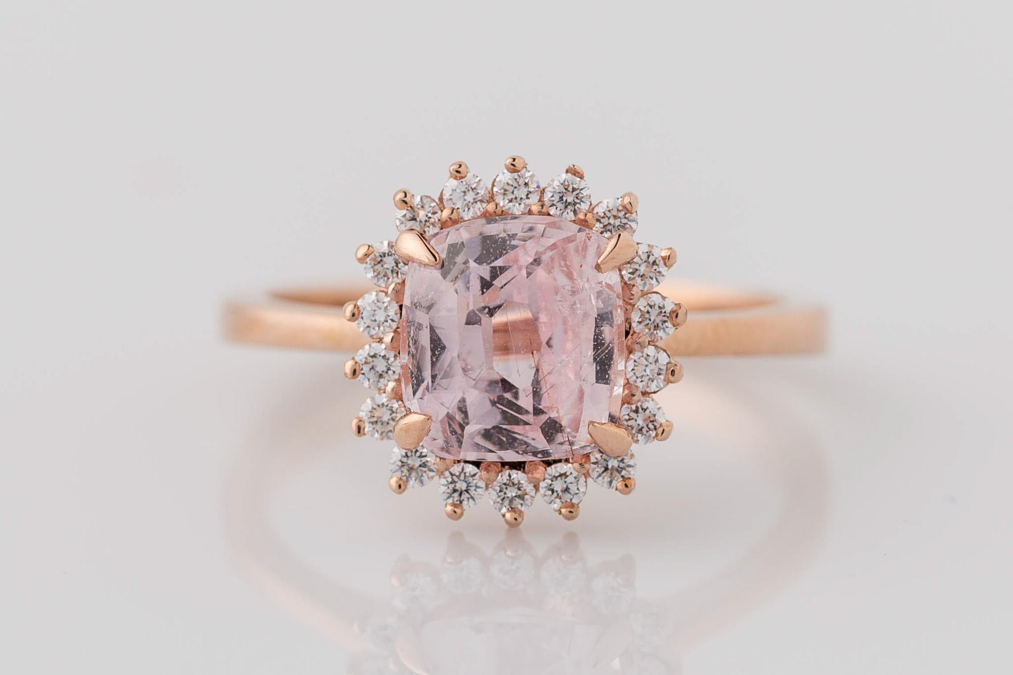 For Sale:  GIA Certified 2.46 Carat Cushion Pink Sapphire Diamond Halo Engagement Ring. 2
