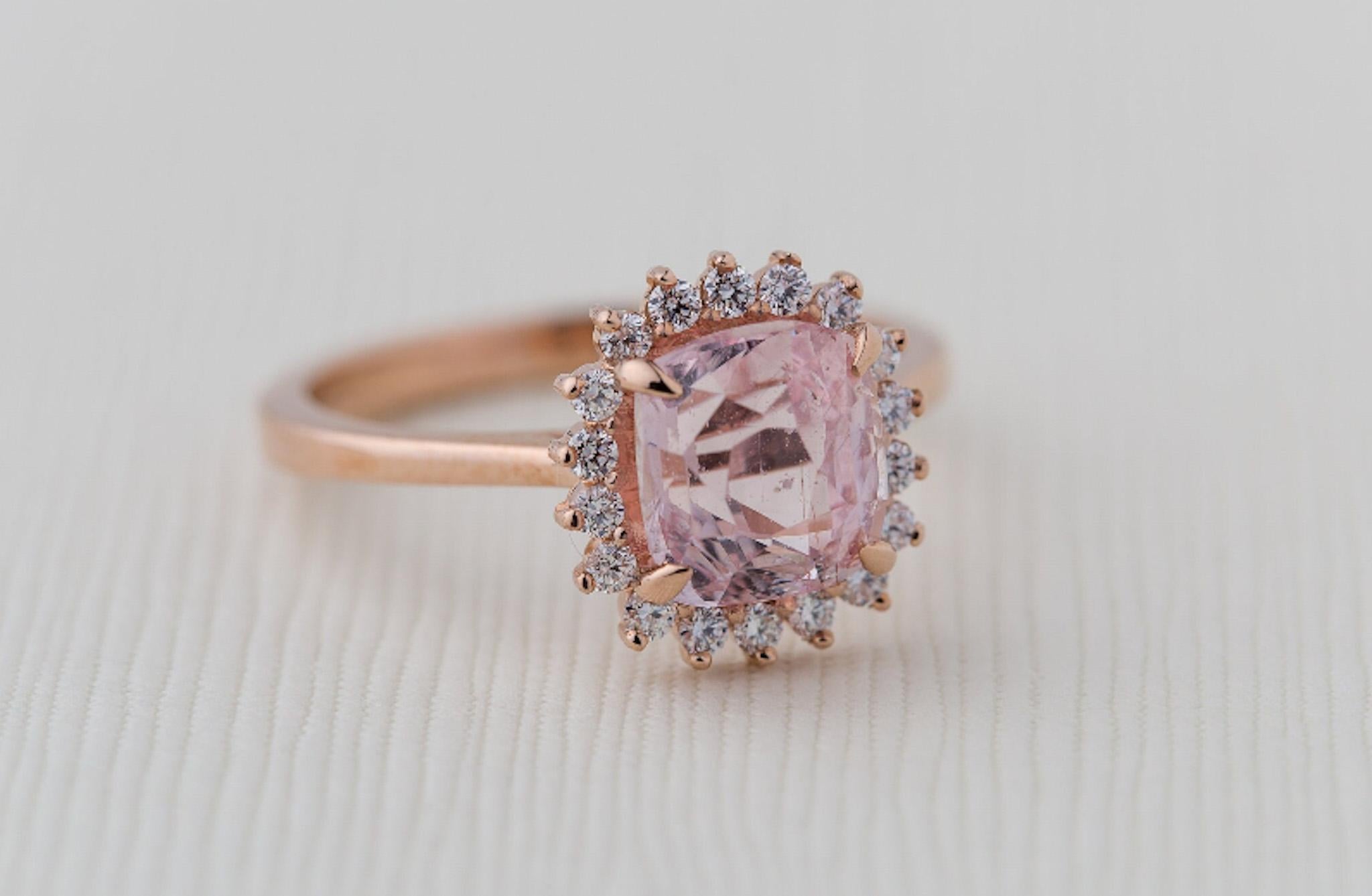 For Sale:  GIA Certified 2.46 Carat Cushion Pink Sapphire Diamond Halo Engagement Ring. 5