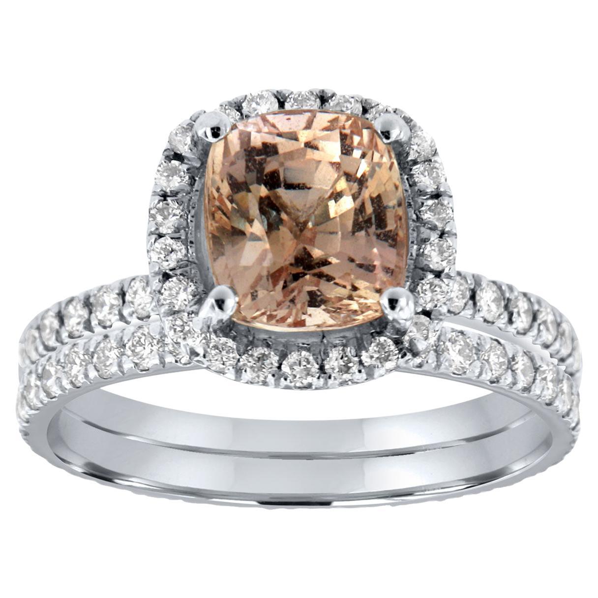 GIA-zertifizierter 2,46 Padparadscha Saphir Platin Diamant-Ring-Set im Angebot