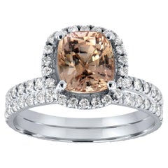 GIA Certified 2.46 Padparadscha Sapphire Platinum Diamond Ring Set