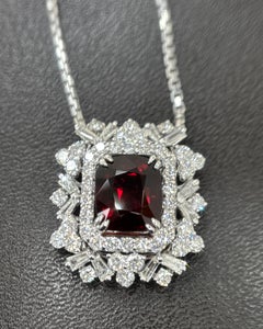 GIA Certified 2.47 Carat Burma No Heat Red Spinel White Diamond Pendant Necklace