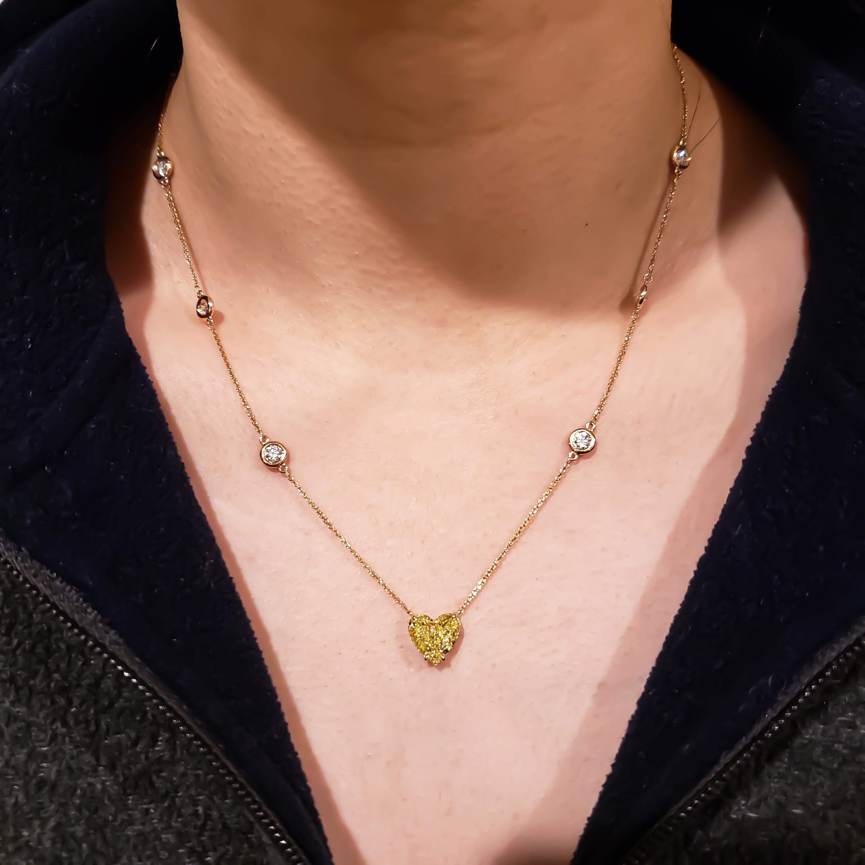 Heart Cut GIA Certified 2.47 Carat Heart Shape Intense Yellow Diamond Pendant Necklace For Sale