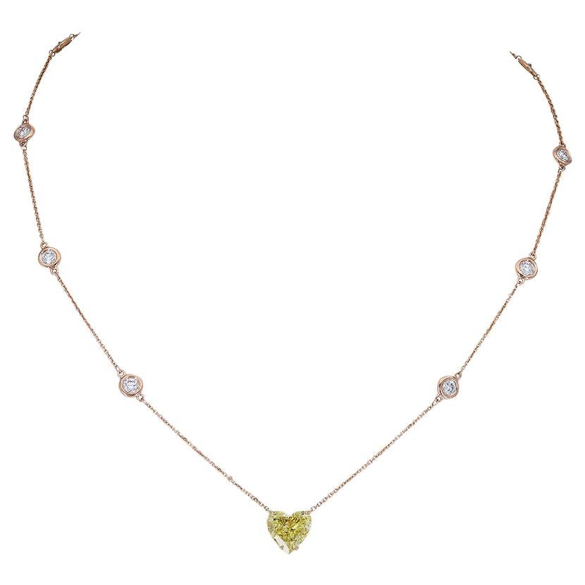 GIA Certified 2.47 Carat Heart Shape Intense Yellow Diamond Pendant Necklace