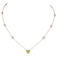 GIA Certified 2.47 Carat Heart Shape Intense Yellow Diamond Pendant Necklace