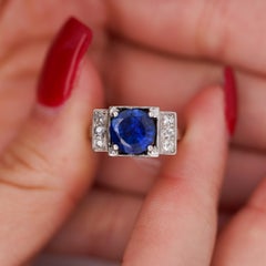 GIA Certified 2.47 Carat Royal Ceylon Blue Sapphire & Diamond Platinum Ring
