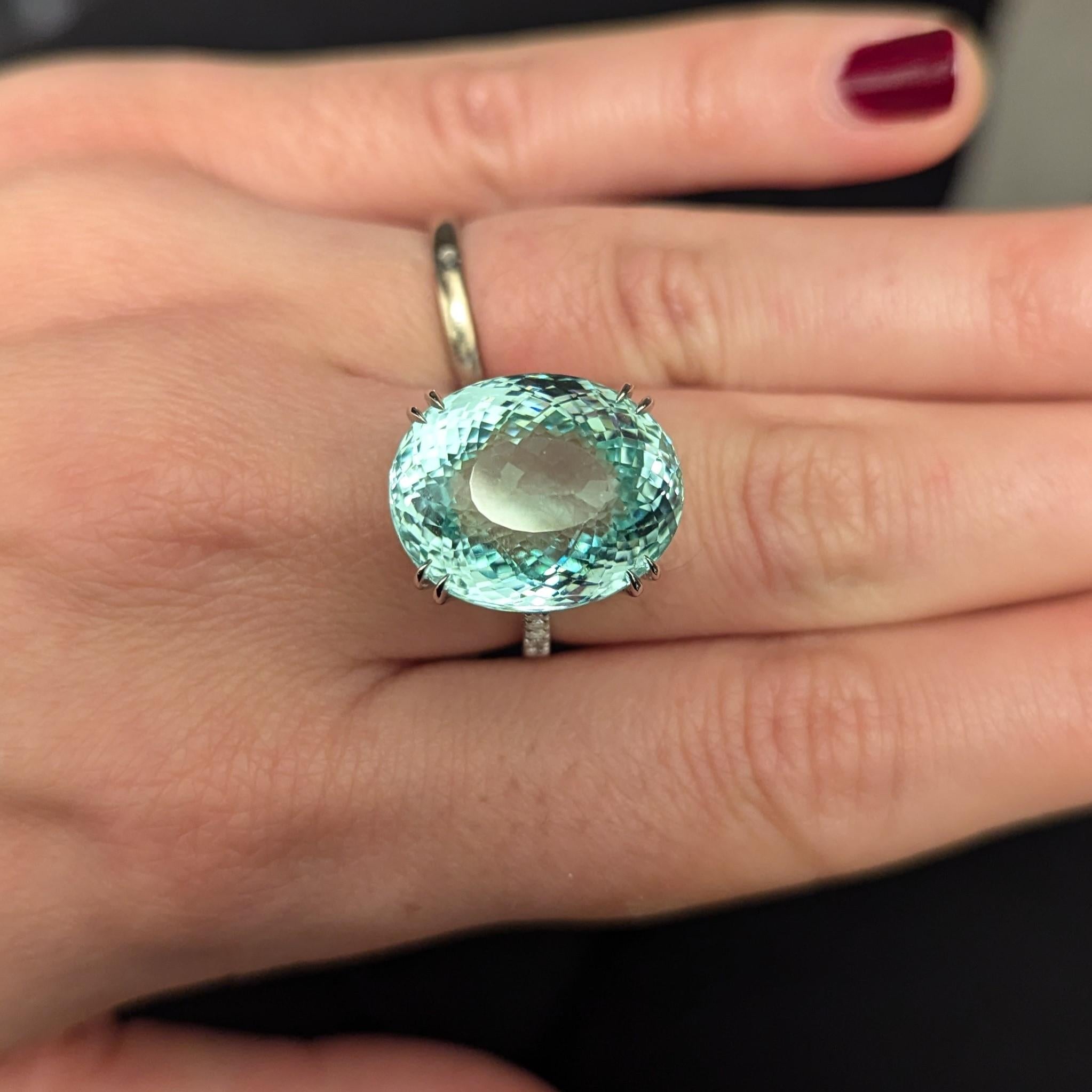 GIA Certified 24.77 Carat Paraiba Tourmaline Diamond 18K WG Cocktail Ring In Excellent Condition For Sale In New York, NY