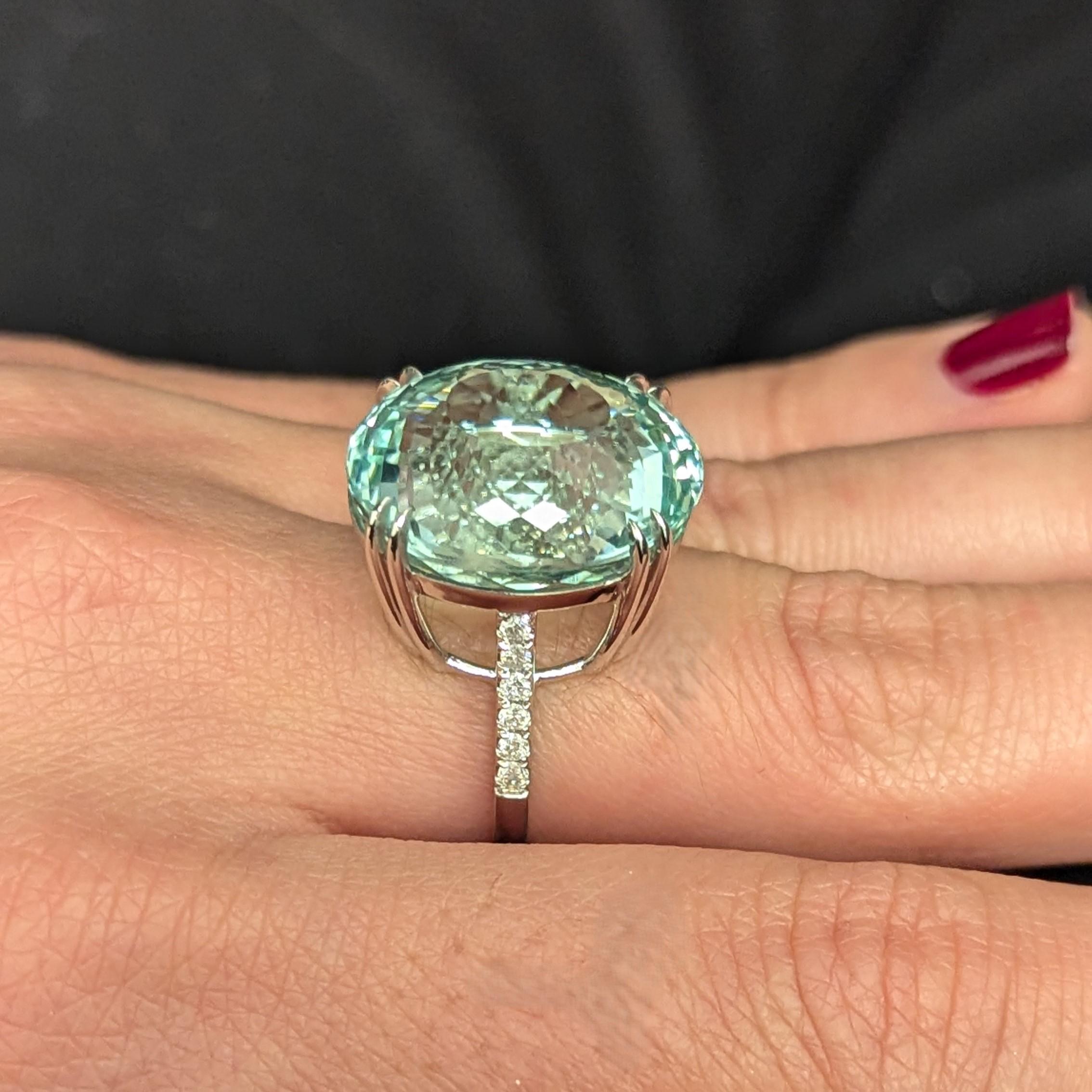 Women's GIA Certified 24.77 Carat Paraiba Tourmaline Diamond 18K WG Cocktail Ring For Sale