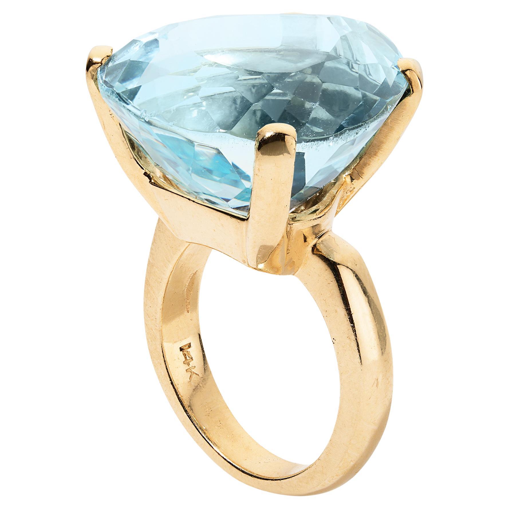 GIA Certified 24.78+ Carat Natural Aquamarine Massive Cocktail Ring For Sale