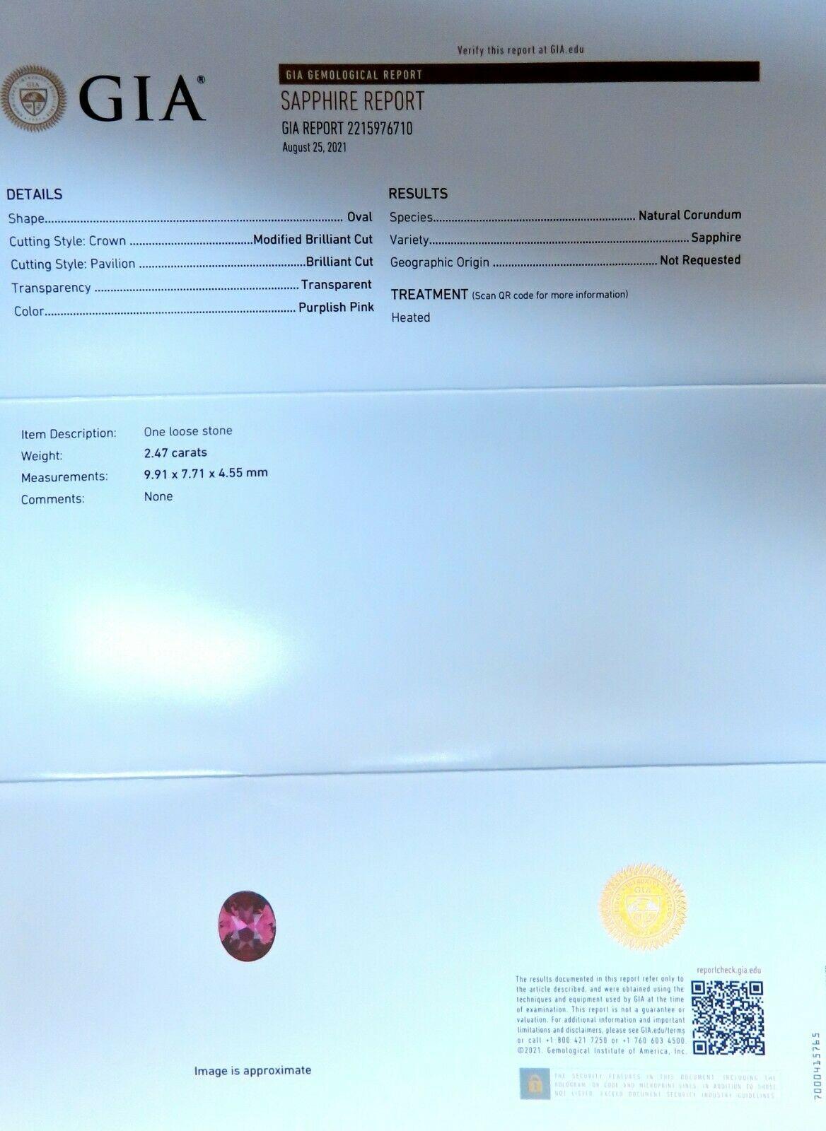Bague en or 18 carats avec diamants et saphir rose violet naturel de 2,77 carats certifié par le GIA Neuf à New York, NY