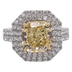 GIA Certified 2.48 Carat Natural Fancy Yellow Flawless Diamond Platinum Ring