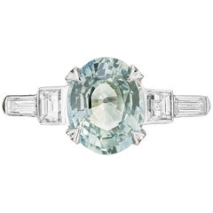 Vintage GIA Certified 2.48 Carat Sapphire Diamond Platinum Engagement Ring