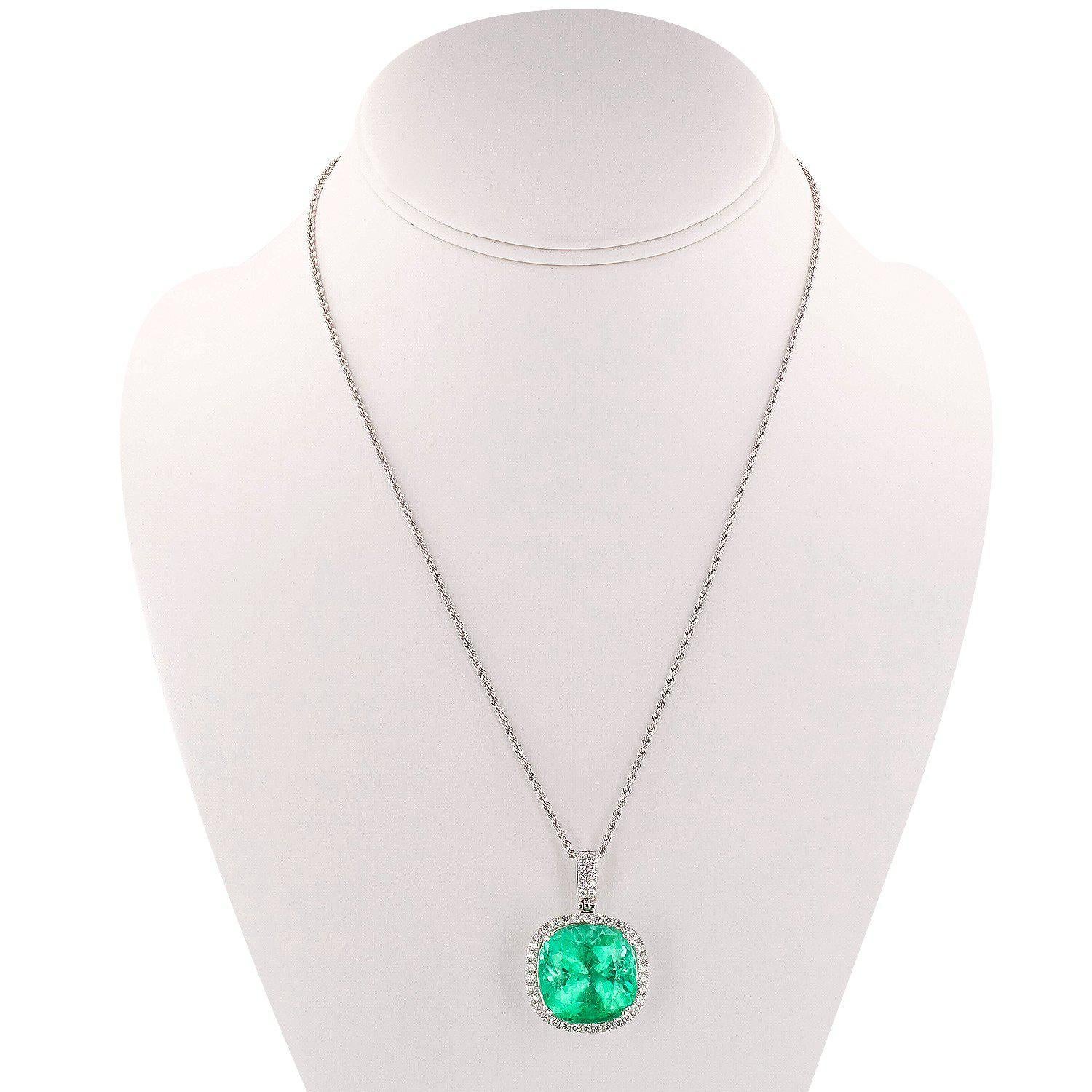 Contemporary GIA Certified 24.81 Carat Emerald Pendant Necklace For Sale