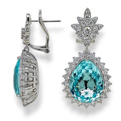 GIA Certified 24.86 Carat Paraiba Tourmaline Round Diamond White Gold Earrings