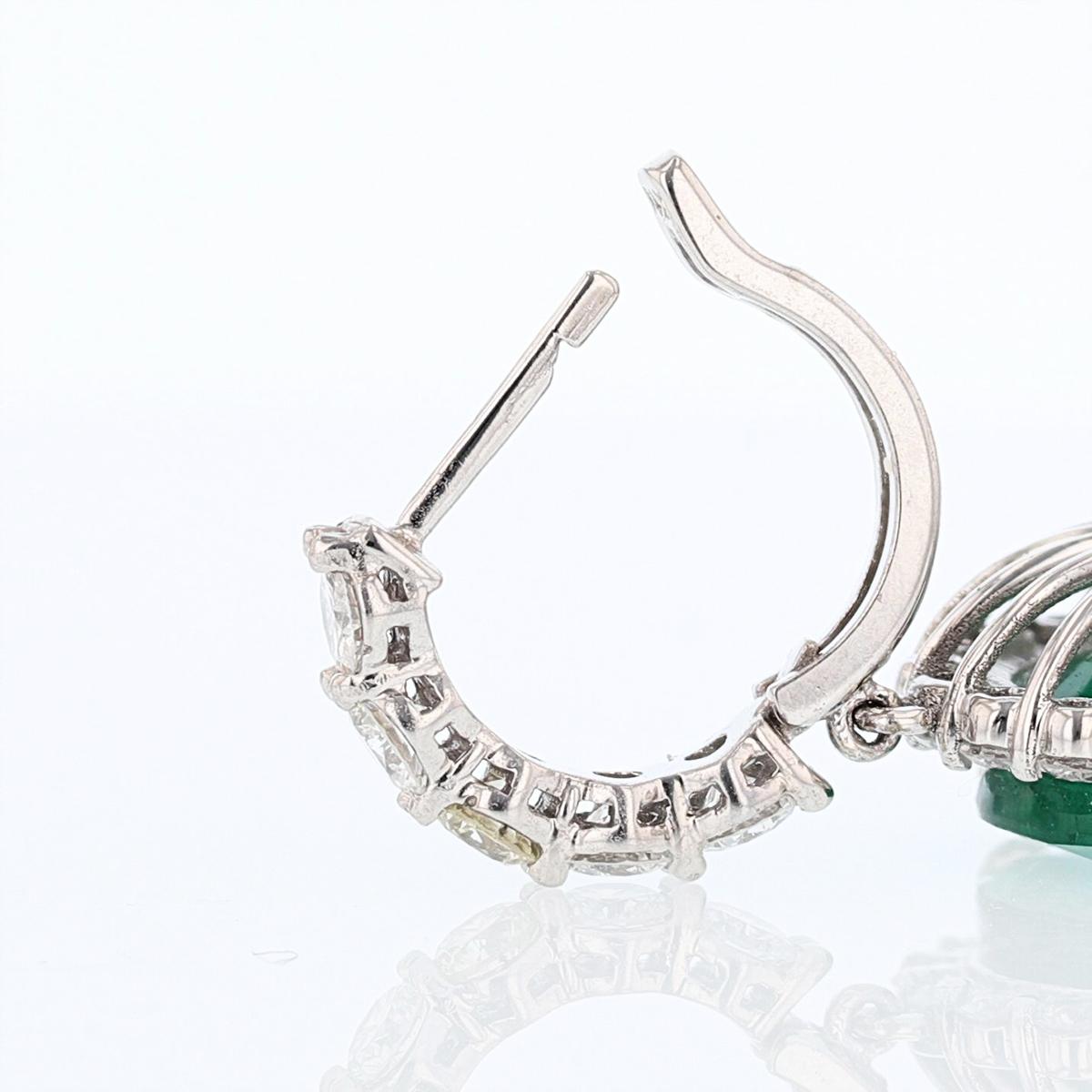 Oval Cut GIA Certified 24.88 Carat Oval Colombian Green Emerald and Diamond Earrings For Sale