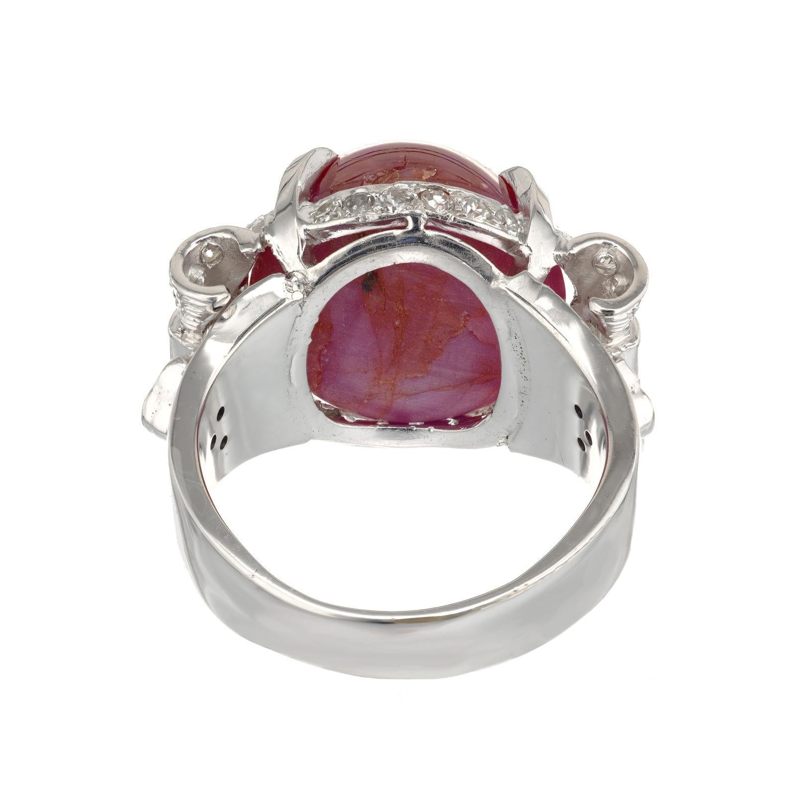 Round Cut GIA Certified 24.88 Carat Star Ruby Diamond White Gold Art Deco Cocktail Ring For Sale