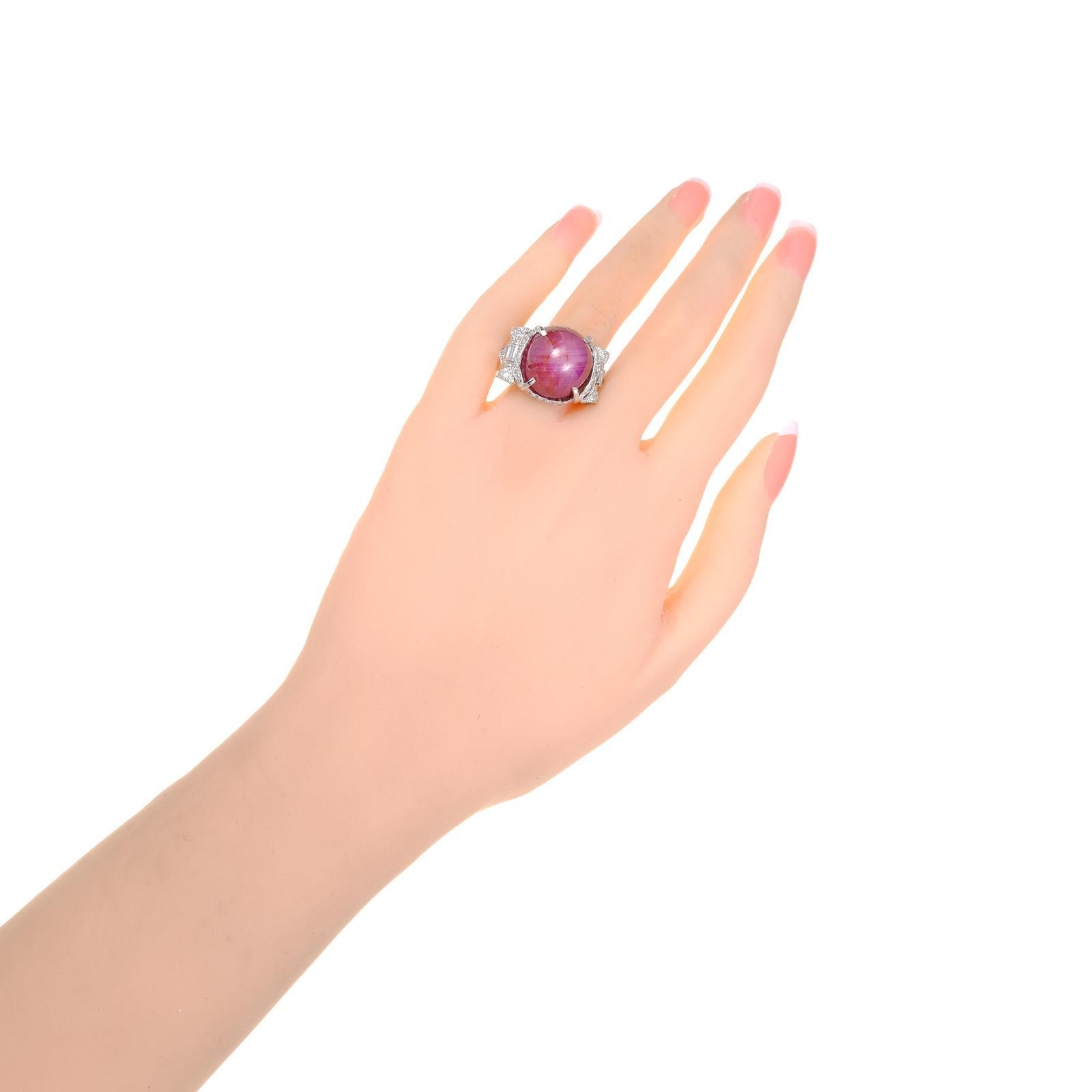 GIA Certified 24.88 Carat Star Ruby Diamond White Gold Art Deco Cocktail Ring For Sale 1