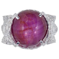 GIA Certified 24.88 Carat Star Ruby Diamond White Gold Art Deco Cocktail Ring