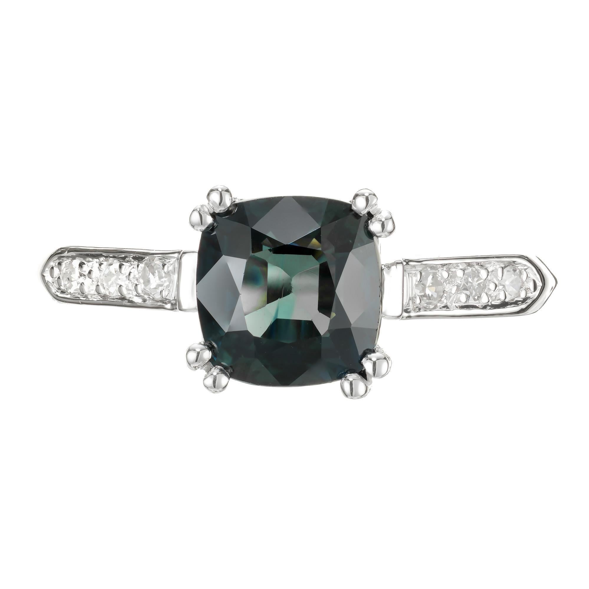Cushion Cut GIA Certified 2.49 Carat Sapphire Diamond Platinum Engagement Ring For Sale
