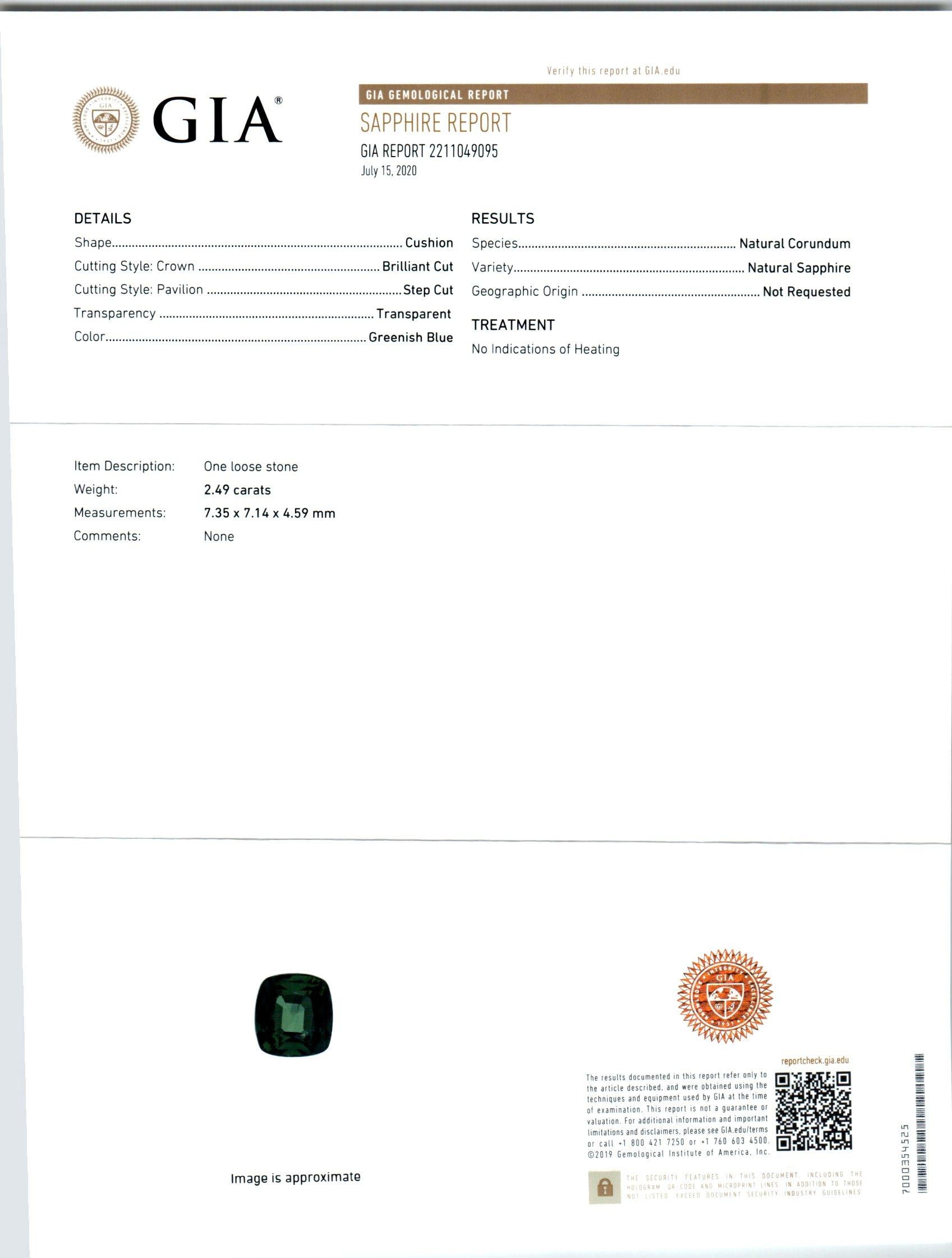 Platin-Verlobungsring mit GIA-zertifiziertem 2,49 Karat Saphir und Diamant im Zustand „Gut“ im Angebot in Stamford, CT