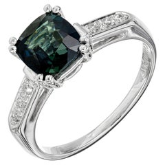 Vintage GIA Certified 2.49 Carat Sapphire Diamond Platinum Engagement Ring