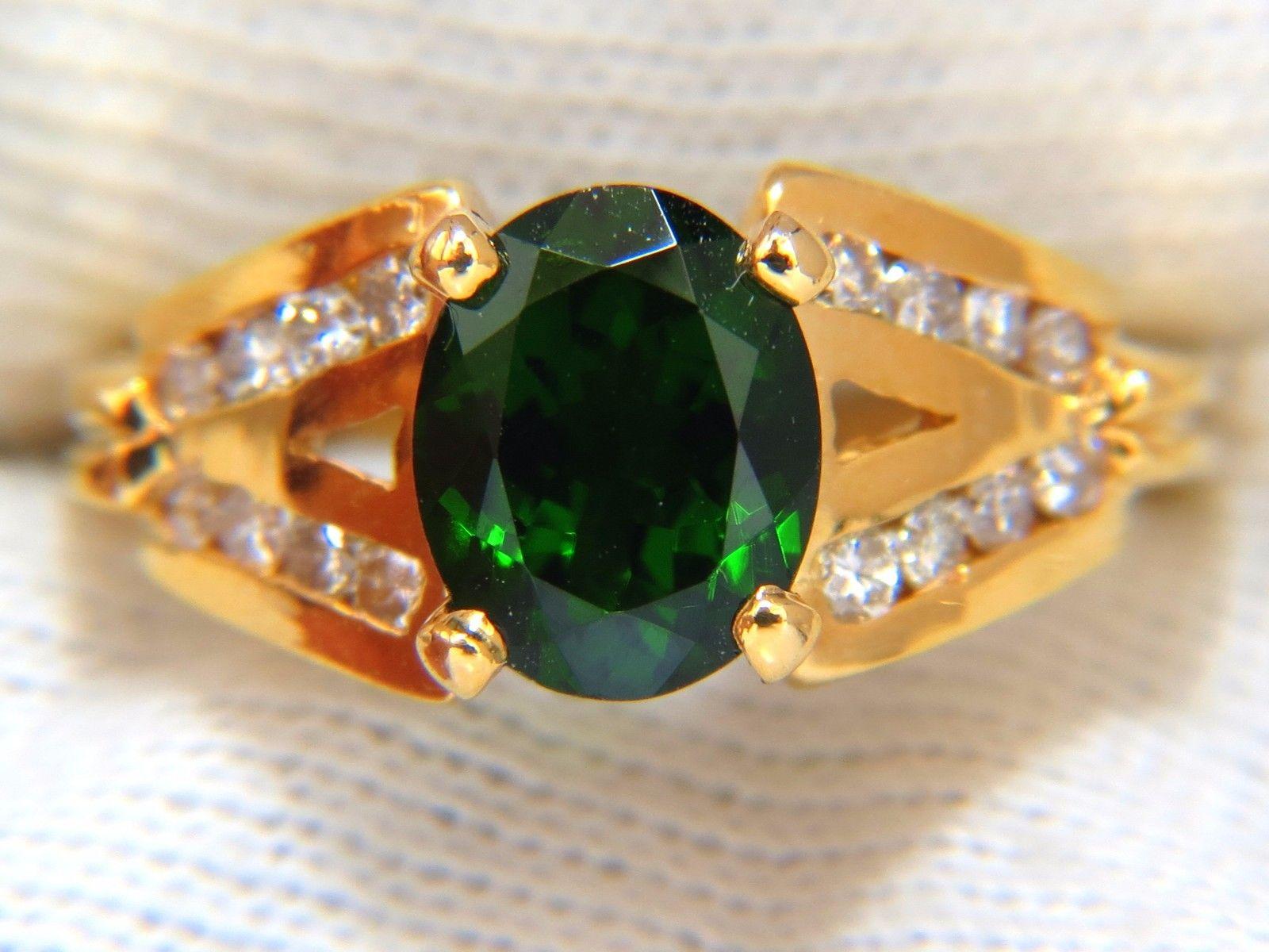 Women's or Men's GIA Certified 2.49ct Natural vivid Green Chrome Diopside diamonds ring 14kt