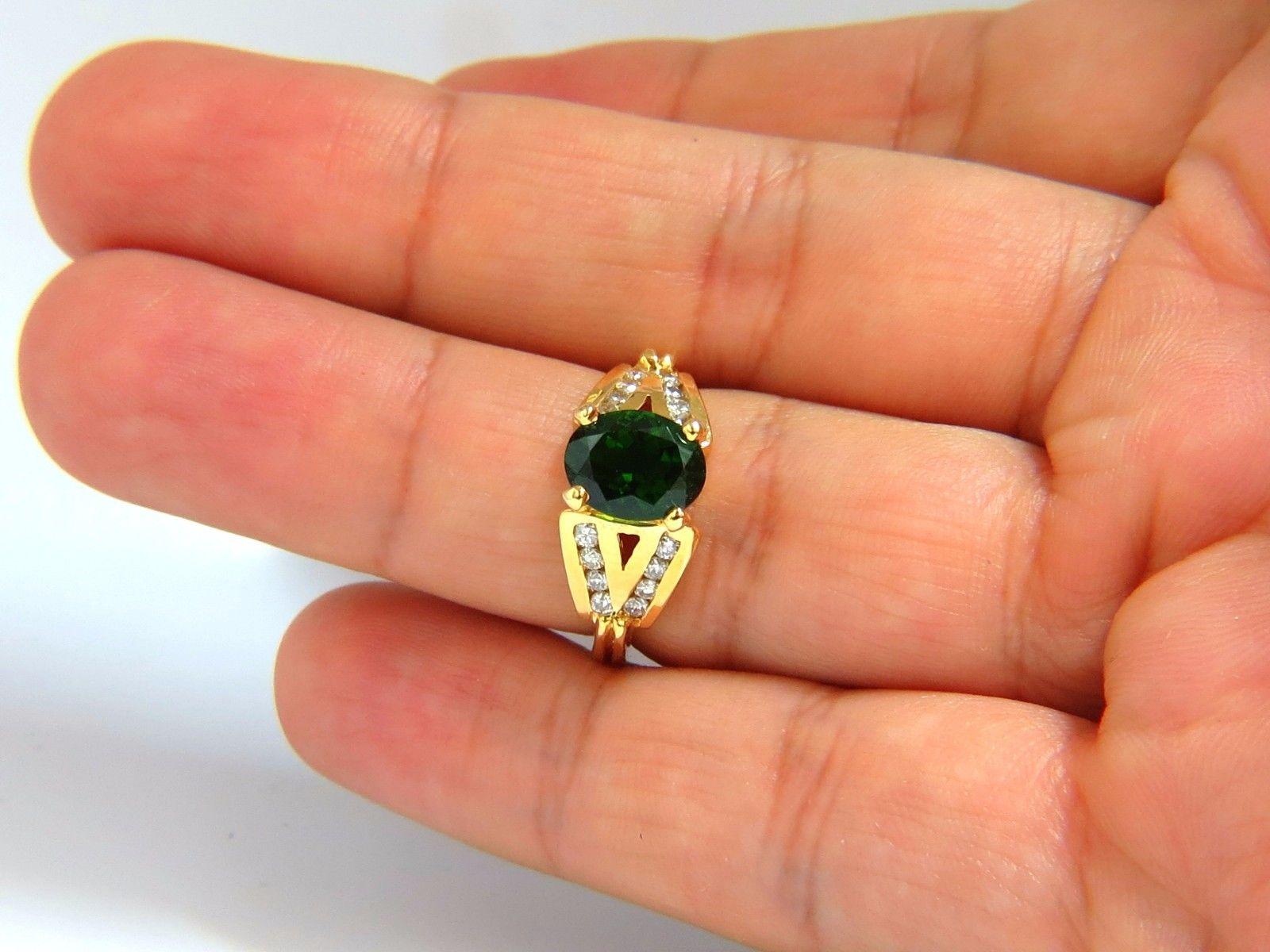 GIA Certified 2.49ct Natural vivid Green Chrome Diopside diamonds ring 14kt 1