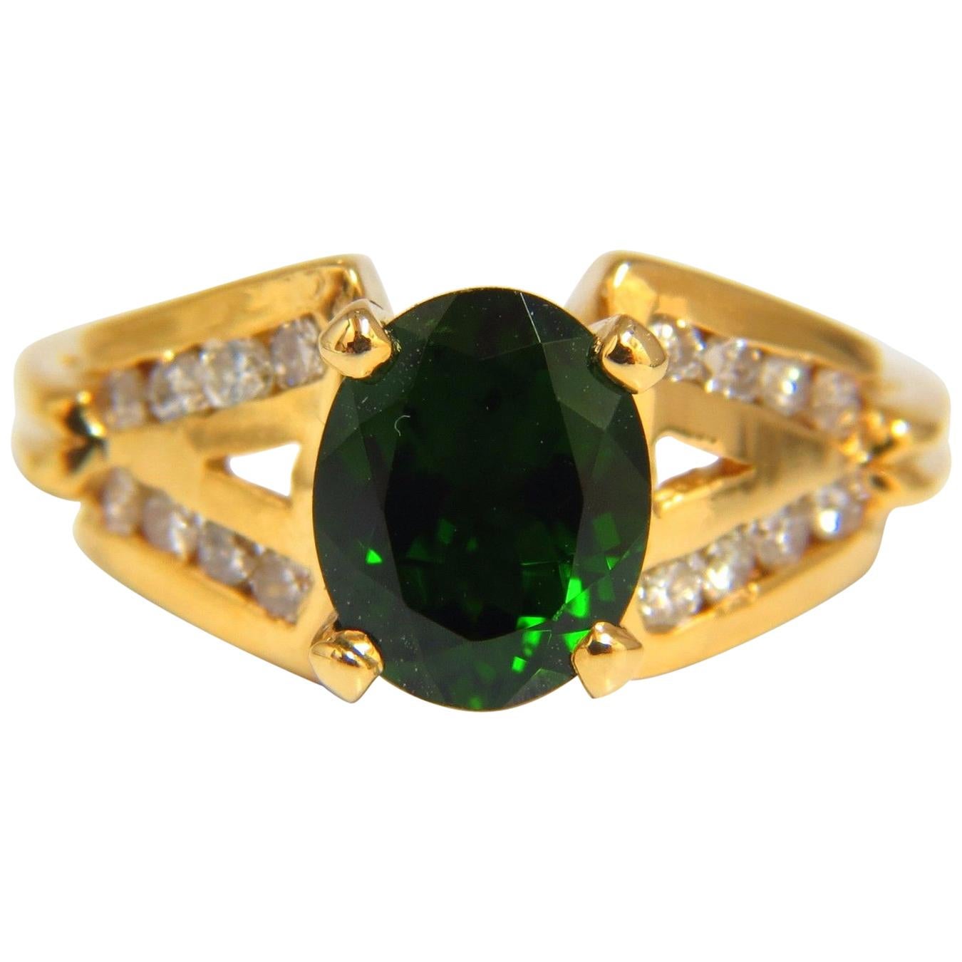 GIA Certified 2.49ct Natural vivid Green Chrome Diopside diamonds ring 14kt