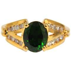 GIA Certified 2.49ct Natural vivid Green Chrome Diopside diamonds ring 14kt