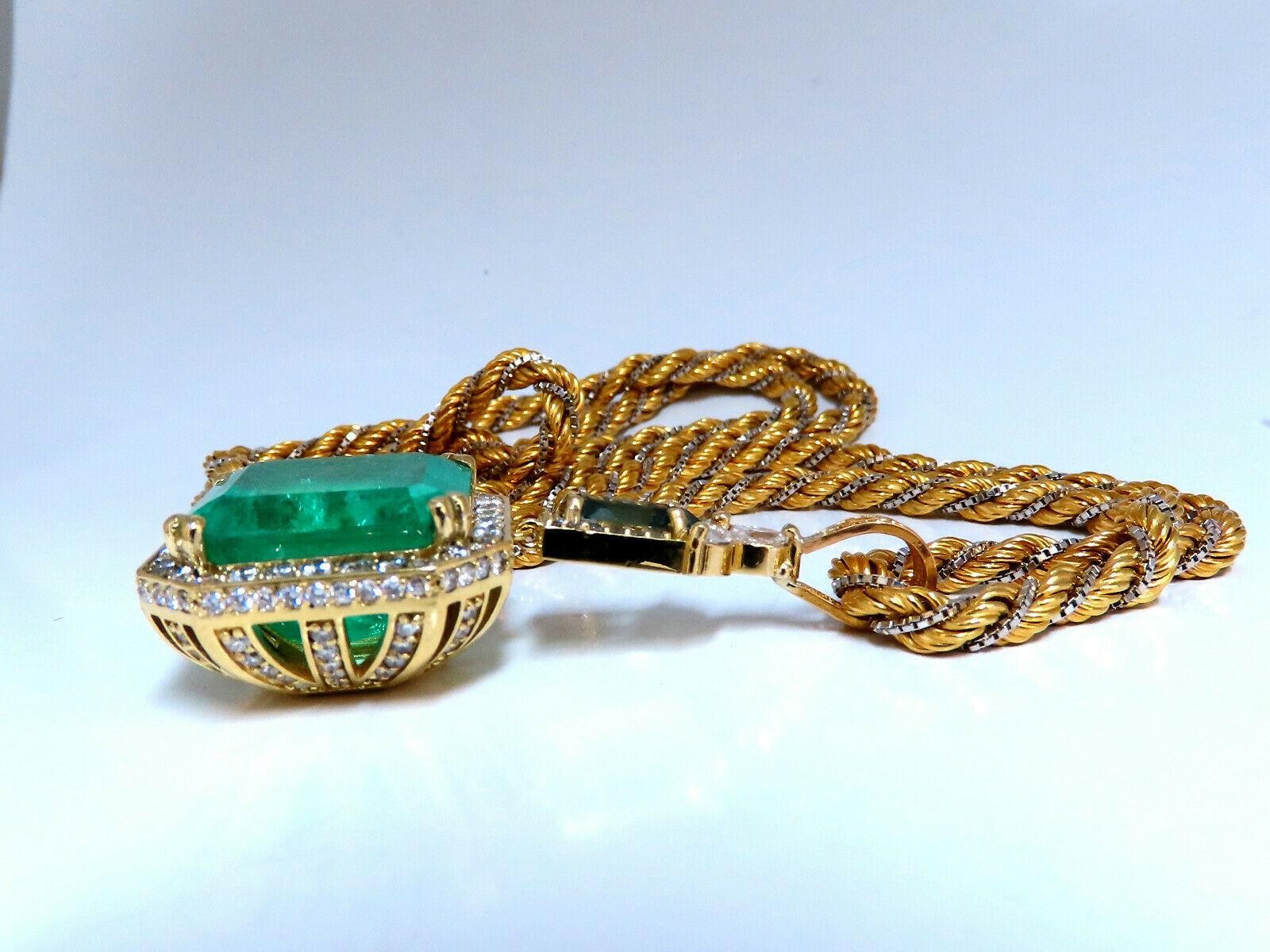 GIA Certified 24ct Natural Colombian Emerald Diamond Necklace 18kt & Rope 30in In New Condition In New York, NY