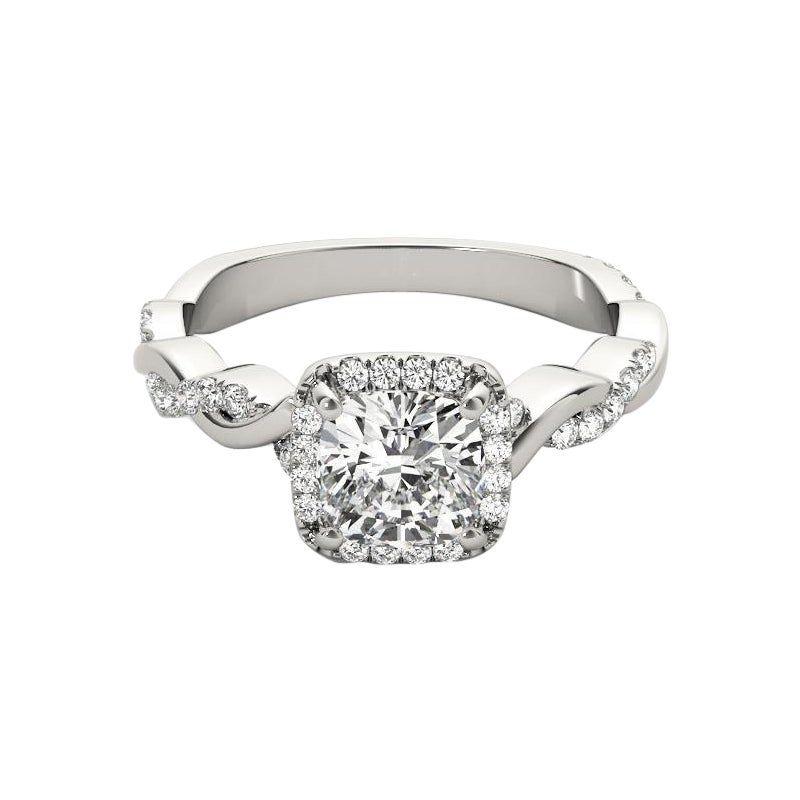 GIA Certified 2.5 Carat Braided Band Square Cushion Halo Platinum Diamond Ring